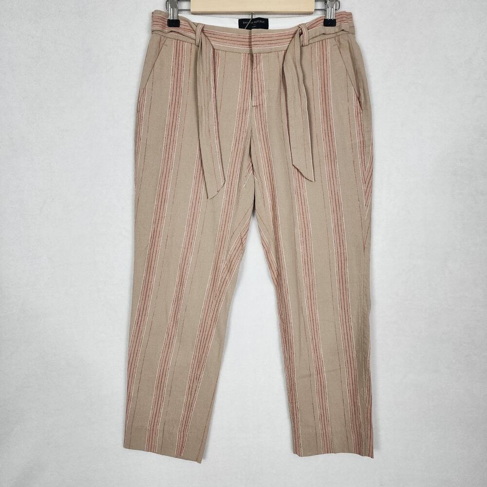 Banana Republic Avery Linen Blend Pants Trousers Ankle Crop Tie Women's 2 Petite